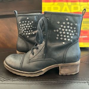 BareTraps Tifany Black Studded Lace Up Boots. Size 7.5
